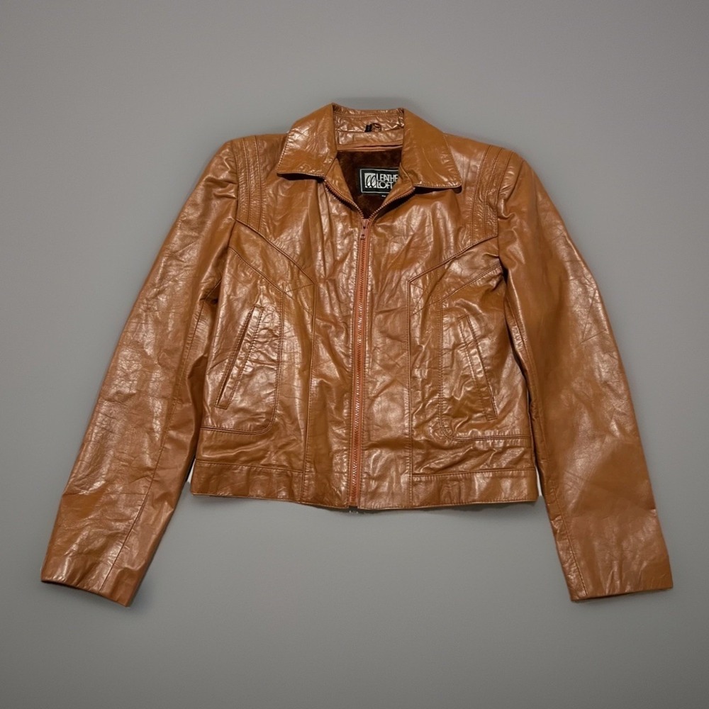 Vintage Leather Loft Mens Camel Brown Full Zip Lined Motorcycle Jacket 42
